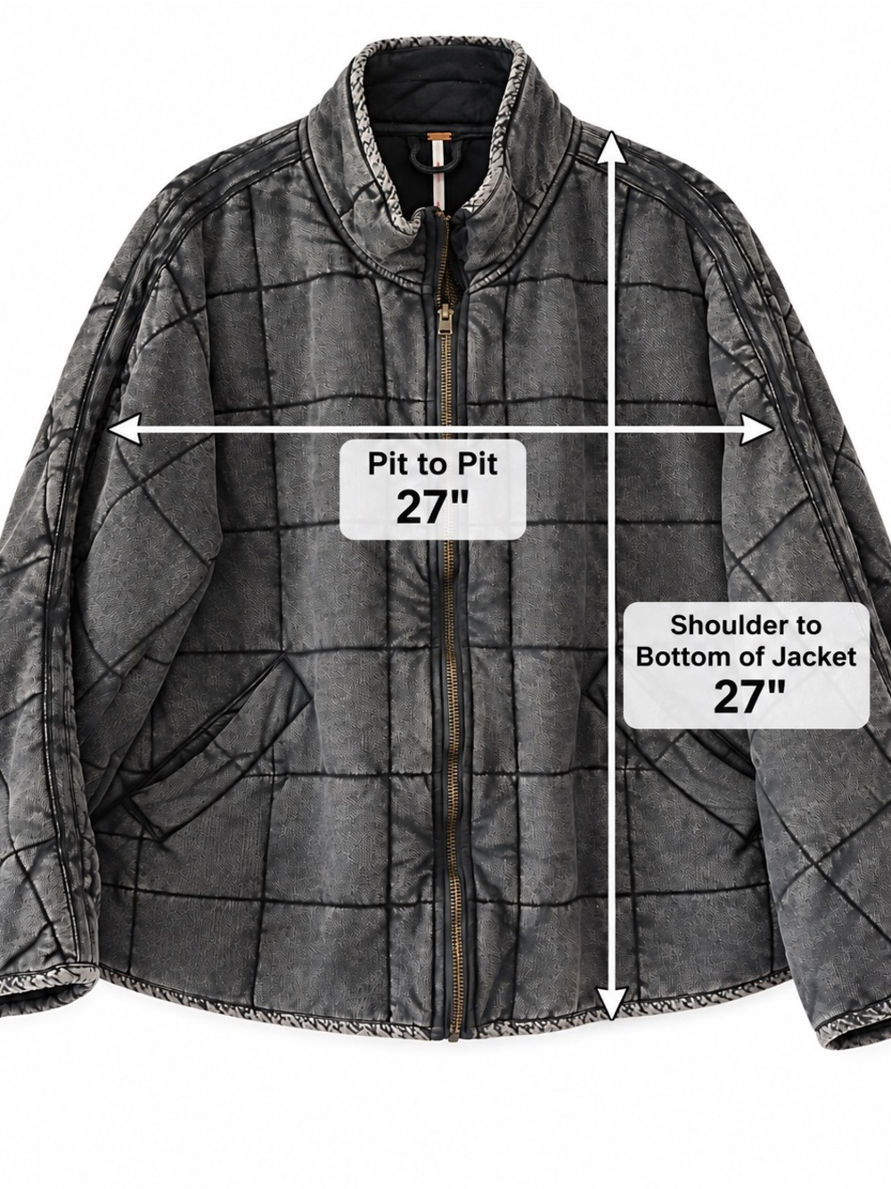 Free People Oversized Washed Charcoal Quilted Jacket | Size S - Picture 3 of 14